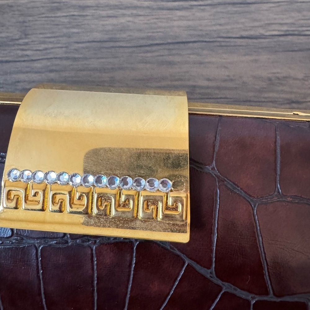 CLEARANCE ✨ Vintage Brown & Gold Clutch with Diamond Detail - Picture 11 of 13